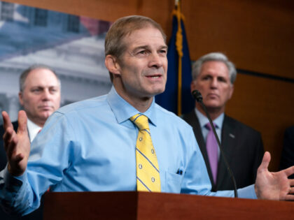 FILE - Rep. Jim Jordan, R-Ohio, center, is flanked by Rep. Steve Scalise, R-La., left, and