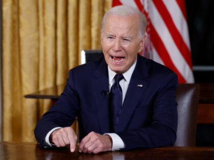 US President Joe Biden delivers a prime-time address to the nation in the Oval Office of t