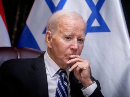 TOPSHOT – U.S. President Joe Biden joins Israel's Prime Minister for the start of the Is