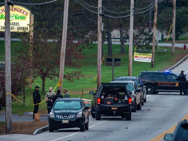 Police presence at Schemengees Bar where a mass shooting occurred yesterday in Lewiston, M