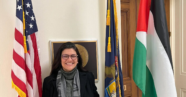 Rashida Tlaib Displays Palestinian Flag Outside Congressional Office