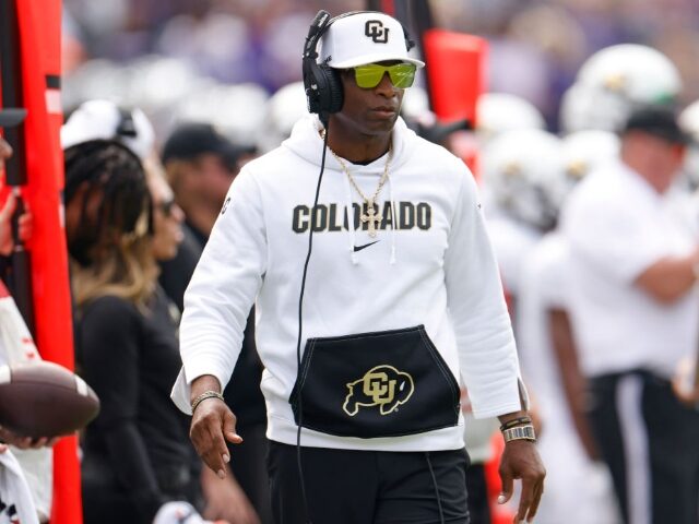 FORT WORTH, TX - SEPTEMBER 2: Head coach Deion Sanders of the Colorado Buffaloes watches a