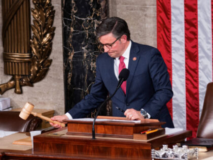Newly-elected U.S. House Speaker Mike Johnson holds the gavel in the House Chamber in Wash