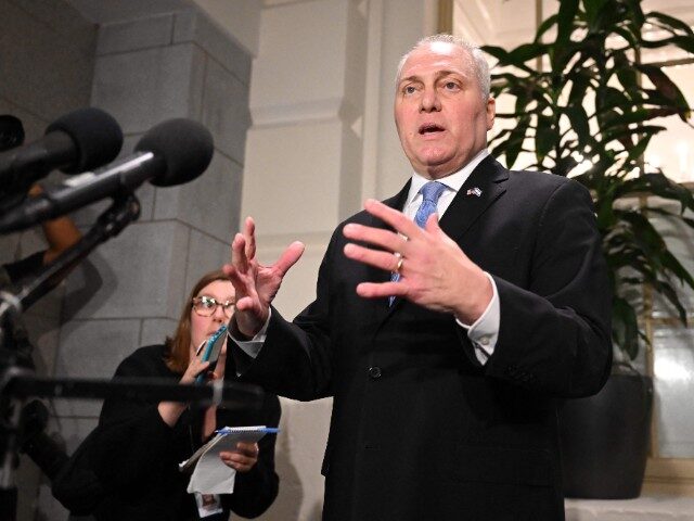 House Majority Leader Steve Scalise, Republican of Louisiana, speaks to the press after a