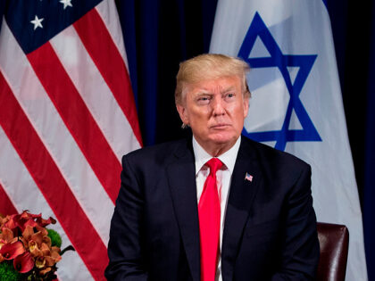 Israel's Prime Minister Benjamin Netanyahu (L) and US President Donald Trump wait for a me