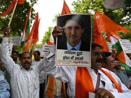 United Hindu Front Supporters Protest Against Canadian PM Justin Trudeau At Jantar Mantar