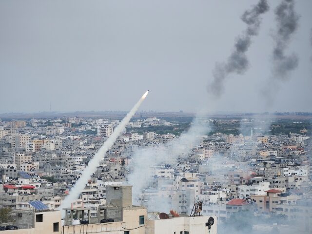 Rockets are launched by Palestinian militants from the Gaza Strip towards Israel, in Gaza,