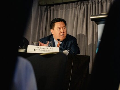 WASHINGTON, DC - NOVEMBER 10: James Ho, a Taiwanese-born American lawyer and jurist serving as a U.S. circuit judge of the U.S. Court of Appeals for the Fifth Circuit, speaks during a panel at The Federalist Societys 2022 National Lawyers Convention in Washington, DC on November 10, 2022. (Photo by …