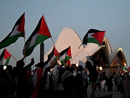 Protesters show their support for Palestinians during a rally in front of the Opera House