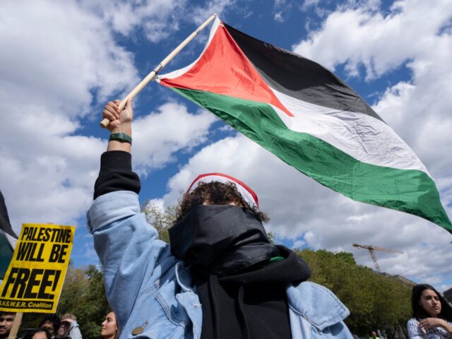 Pro-Palestinian demonstrators rally outside the White House in Washington, Sunday, Oct. 8,