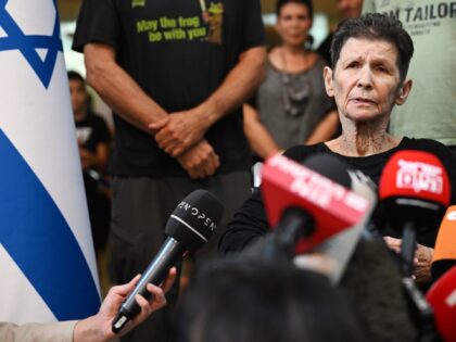 TEL AVIV, ISRAEL - OCTOBER 24: Yocheved Lifshitz speaks to the media outside Ichilov Hospi