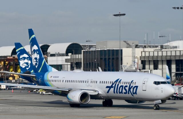 An Alaska Airlines plane at Los Angeles International Airport on January 11, 2023