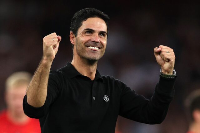 Arsenal manager Mikel Arteta celebrates their victory against Manchester City