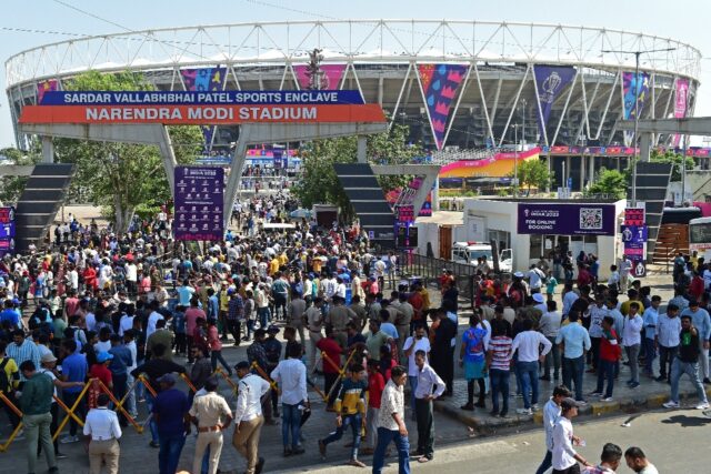 Crowd control: Fans arrive to watch the opening match of the 2023 Cricket World Cup betwee