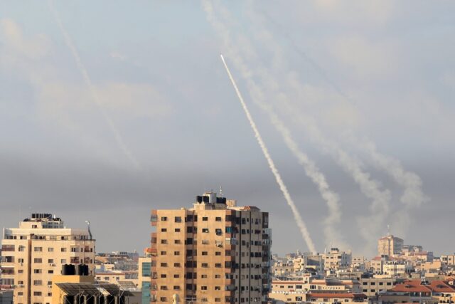 Dozens of rockets were fired from the blockaded Gaza Strip towards Israel