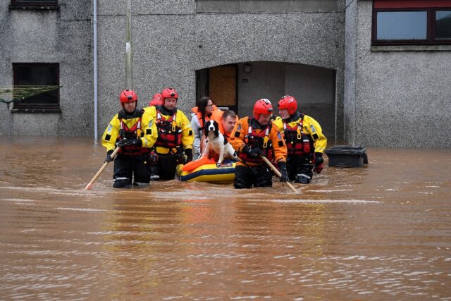 Emergency services in Brechin, Scotland, trying to reach trapped residents were hampered b
