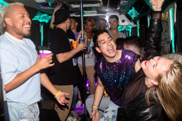 Fans on a party bus dance and sing to Taylor Swift tunes before attending 'Taylor Swift: T