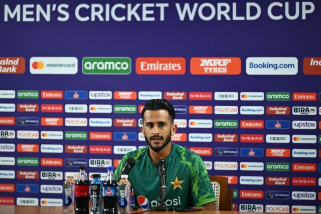 Can't go outside: Pakistan's Hasan Ali speaks during a press conference on the eve of the
