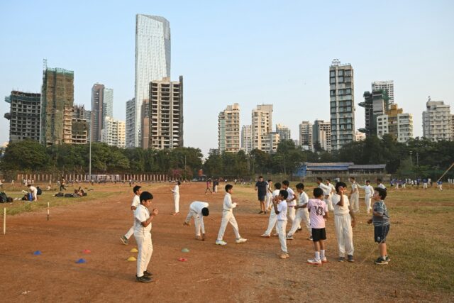 Grass roots: In this photo taken on October 27, 2023, young cricketers train at the Shivaj