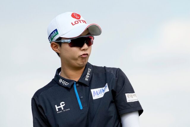 Kim Hyo-jook of South Korea watches a putt on her way to the first-round lead at the Ascen