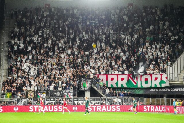 Legia Warsaw fans cheering at Alkmaar. Dutch authorities said they should not have come