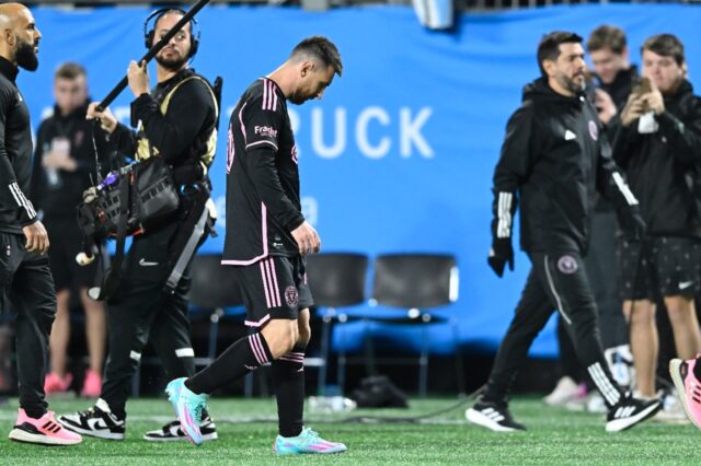 Lionel Messi walks off the field after Inter Miami's season ends in defeat to Charlotte FC