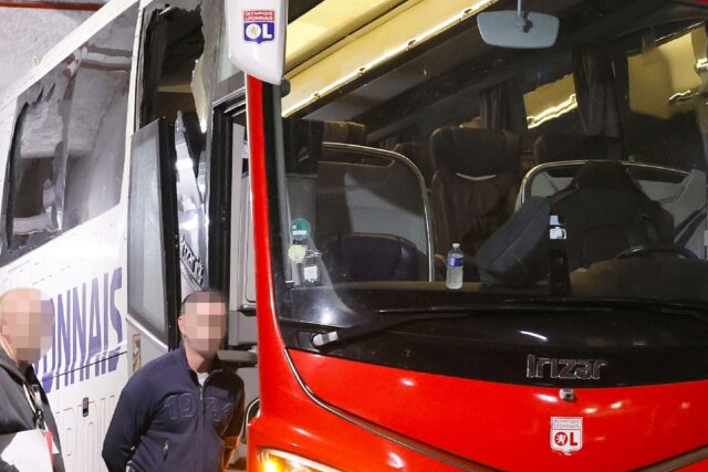 The Lyon team bus was clearly damaged in the attack