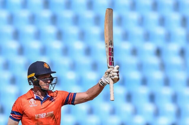 Maiden fifty: Netherlands' Sybrand Engelbrecht celebrates