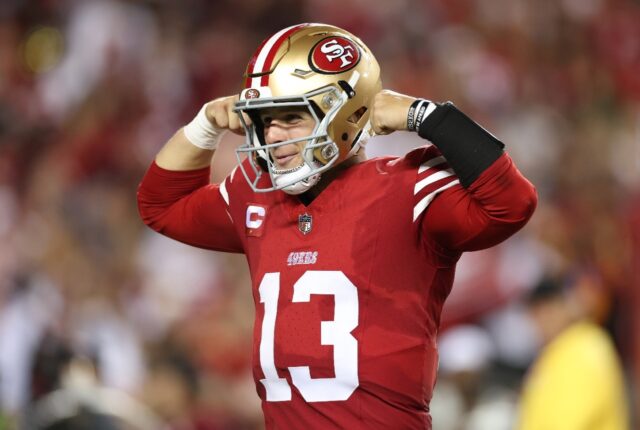 Quarterback Brock Purdy of the San Francisco 49ers, celebrating a touchdown, will lead the