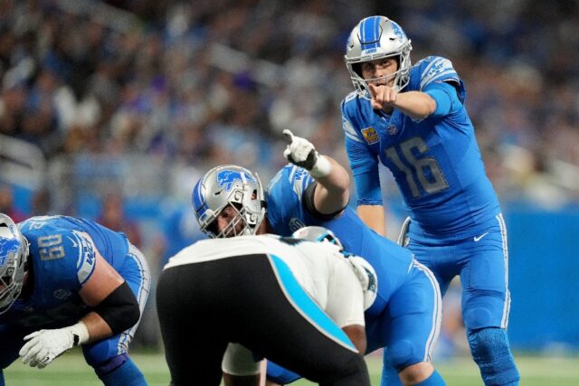 Quarterback Jared Goff led the Detroit Lions to victory over the Carolina Panthers in the NFL on Sunday