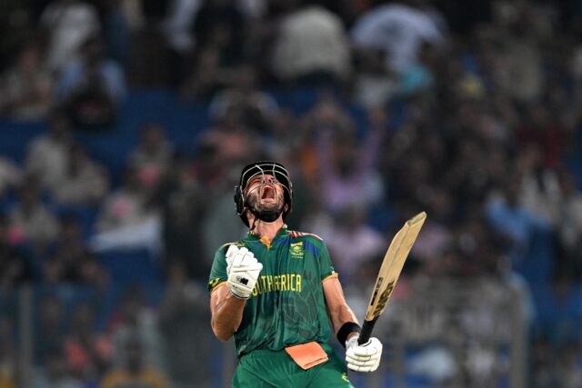 Record breaker: South Africa's Aiden Markram celebrates after scoring his century