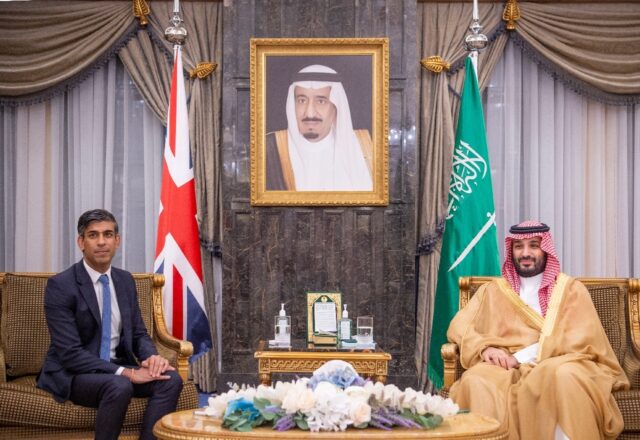Saudi Arabia's de facto leader, Crown Prince Mohammed bin Salman, hosts talks with British