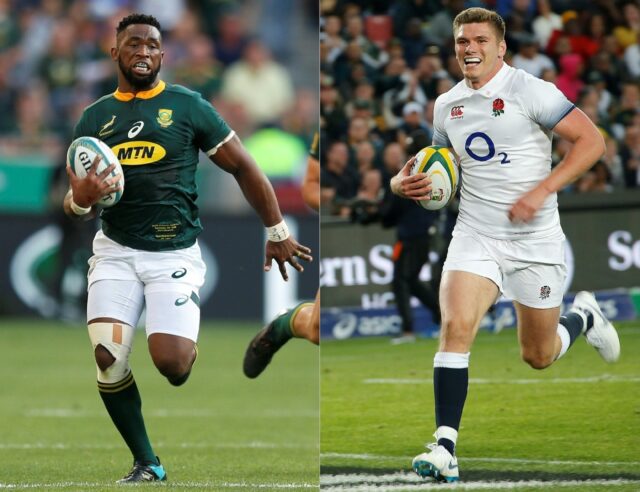 South Africa captain Siya Kolisi (L) will lead his team against Owen Farrell's (R) England