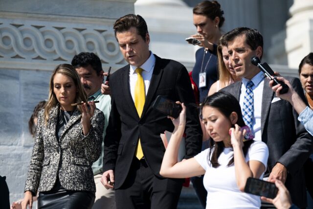 US Representative Matt Gaetz, Republican of Florida, speaks to the media in Washington, DC