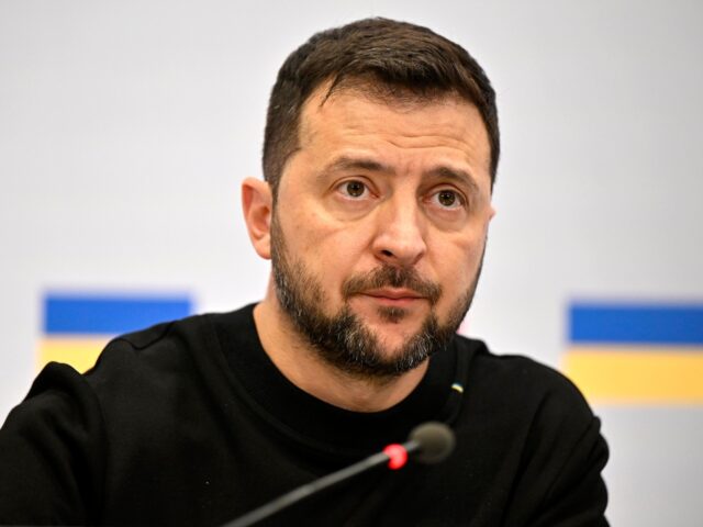 Ukraine president Volodymyr Zelensky pictured during a press conference after a meeting be