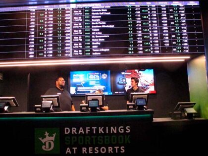 Employees work at the DraftKings sportsbook at Resorts Casino in Atlantic City N.J., in No