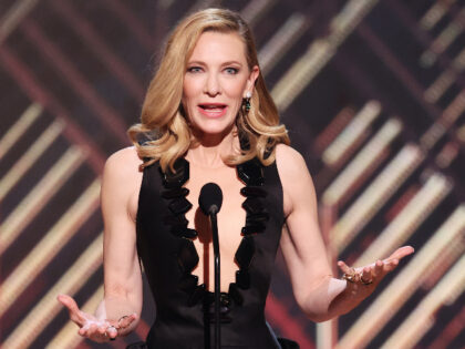 SANTA MONICA, CALIFORNIA - FEBRUARY 27: Cate Blanchett speaks onstage during the 28th Annu