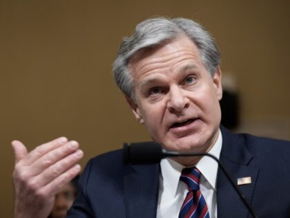 Director of the Federal Bureau of Investigation (FBI) Christopher Wray testifies during a
