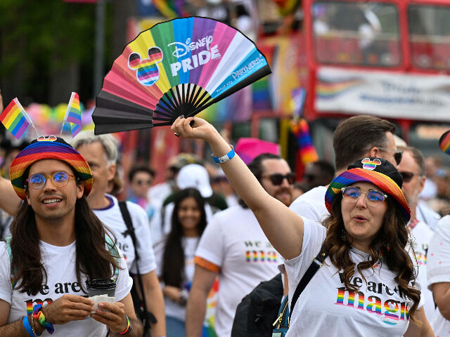People march with Disney Pride at the 2023 LA Pride Parade on June 11, 2023 in Hollywood,