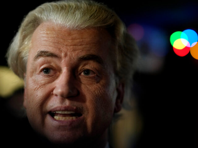 Geert Wilders, leader of the Party for Freedom, known as PVV, answers questions to media a