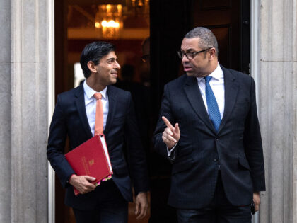 LONDON, ENGLAND - FEBRUARY 06: Chief Treasury Secretary Rishi Sunak (L) and James Cleverly
