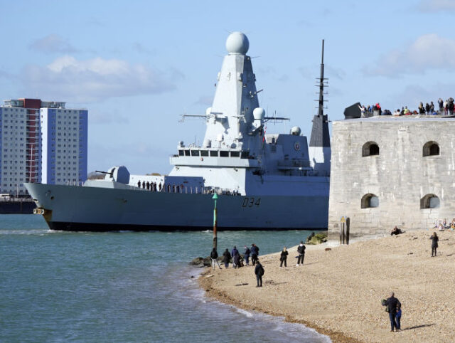The Royal Navy type 45 Destroyer HMS Diamond leaves Portsmouth harbour. Picture date: Frid