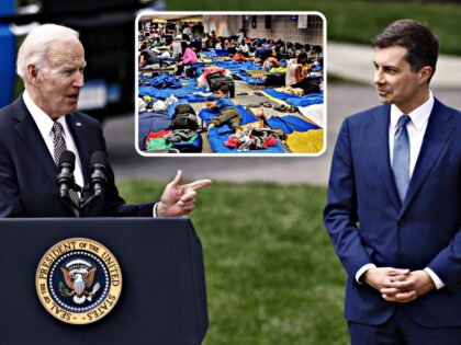 U.S. President Joe Biden, left, speaks during an event on the South Lawn of the White House in Washington, D.C., U.S., on Monday, April 4, 2022. Biden remarked on progress made by his administration's Trucking Action Plan to strengthen supply chains and to bring more veterans and women into the …
