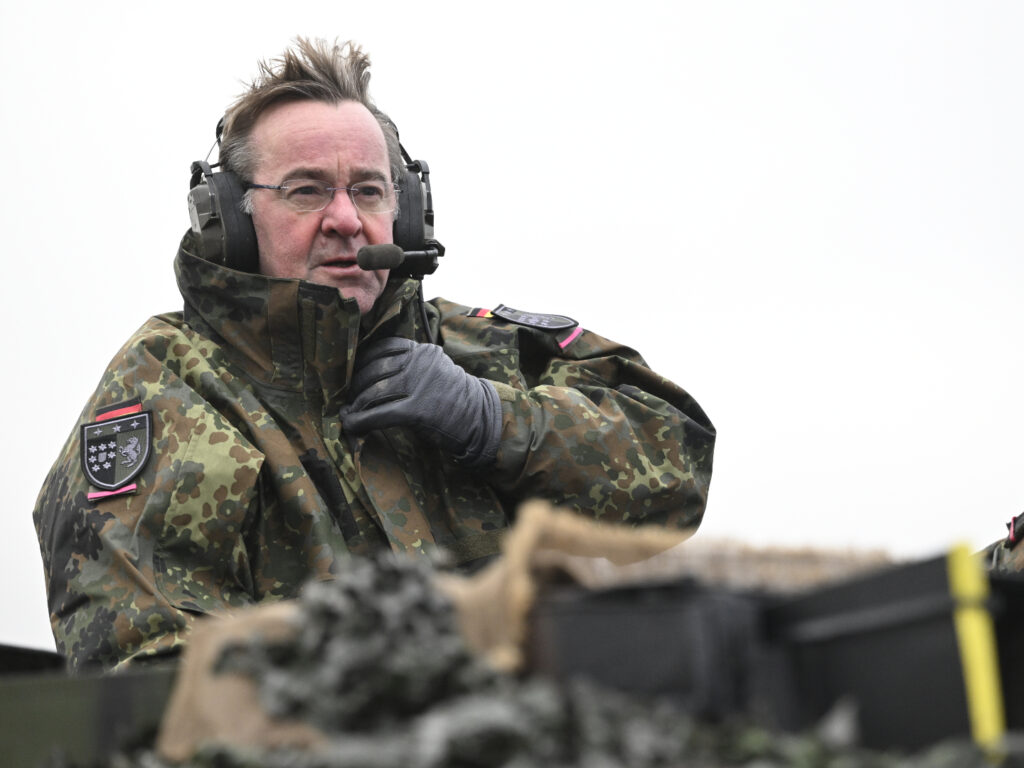 AUGUSTDORF, GERMANY - FEBRUARY 01: German Defence Minister Boris Pistorius rides in a Leopard 2 main battle tank during a visit to the Bundeswehr's Panzerbataillon 203 tank squadron on February 1, 2023 in Augustdorf, Germany. Germany will supply the armed forces of Ukraine with Leopard 2 tanks and has begun training Ukrainian tank crews. Other European countries, including Spain, Finland, Norway and Poland, are also planning to provide Ukraine with Leopards soon, for a total of approximately 80 tanks, with more to be added later. (Photo by Sascha Schuermann/Getty Images)