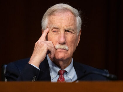 Sen. Angus King, I-Maine, listens during the confirmation hearing for Lieutenant General T