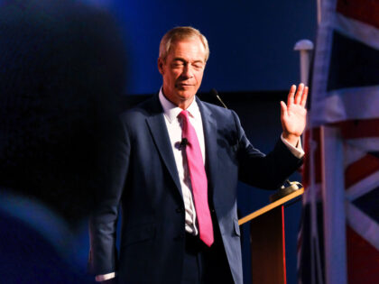 LONDON, UNITED KINGDOM - OCT 07, 2023 - Nigel Farage at the Reform Party conference in Lon