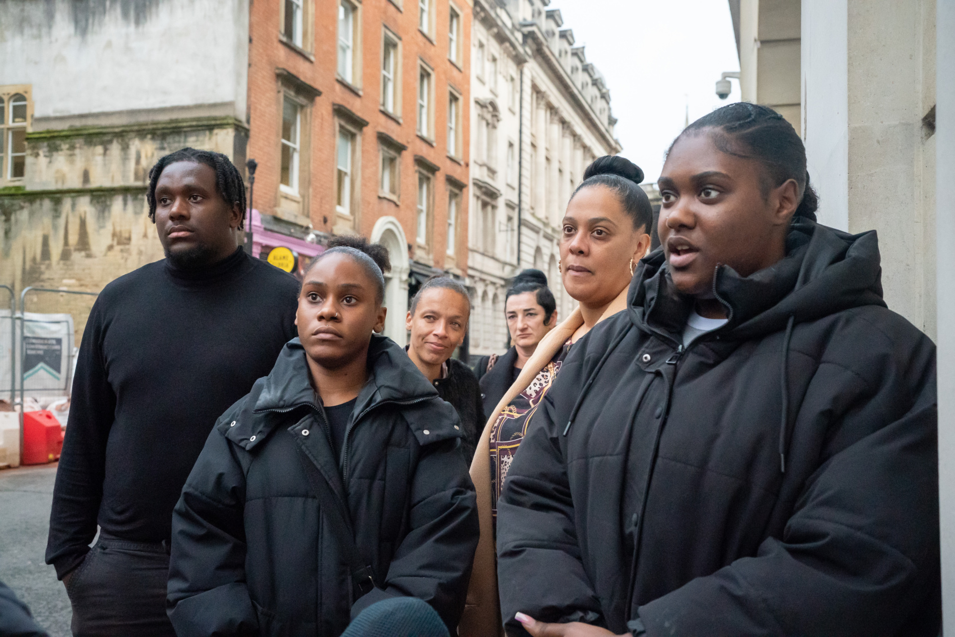 People involved with the Black Lives Matter (BLM) charity speak to the media outside Bristol Crown Court after Zahra Saleem was sentenced to two-and-a-half years in prison for fraud.  Ms Slim admitted fraud to the tune of £30,000 via an online fundraising page relating to the Black Lives Matter demonstration that took place in Bristol in 2020 and ended with the toppling of a statue of Edward Colston in the city's harbour.  Image date: Tuesday, October 31, 2023. (Photo by Ben Birchall/PA Images via Getty Images)