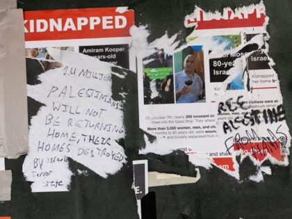 Antisemitism - NEW YORK, NEW YORK - OCTOBER 25: Posters distributed around the New York University campus of people kidnapped by Hamas on the October 7 raid of Israel are vandalized and covered with pro Palestinian graffiti, October 25, 2023 in the Greenwich Village neighborhood of New York City, New …