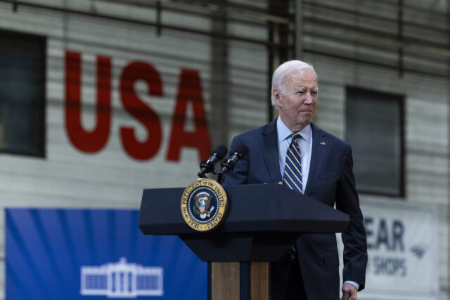 US President Joe Biden speaks at an Amtrak facility in Bear, Delaware, US, on Monday, Nov.