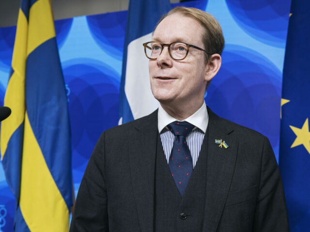 Tobias Billstrom, Sweden's foreign minister, during a news conference in Helsinki, Fi
